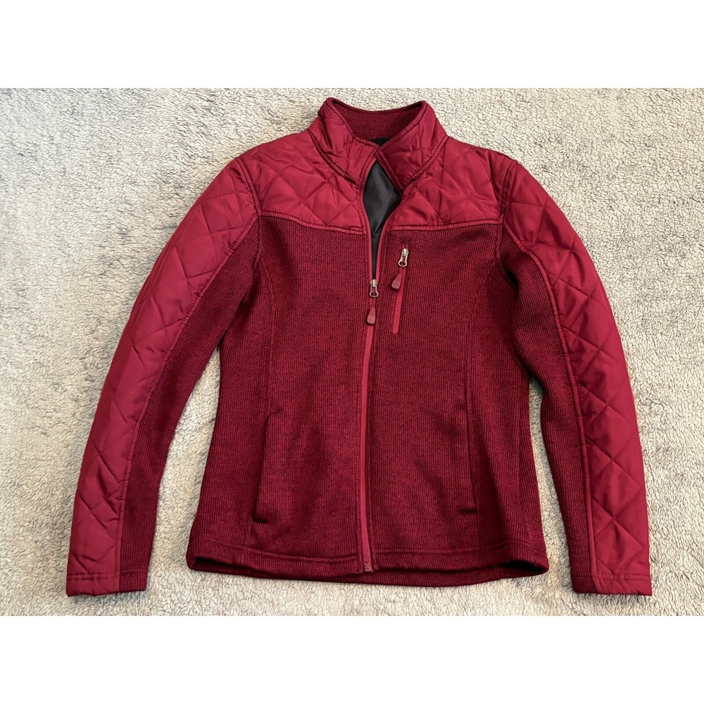 Swiss Tech Jacket Girls Medium Maroon Full Zip Knit Quilted Pockets Fitted